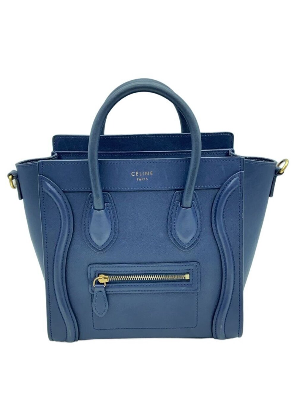 Celine Leather Luggage Tote Rolled Top Handles Blue